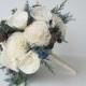 Blue and White Winter Bridal Bouquet - Blue Bride's Bouquet- Rustic Bouquet - Woodland bridal bouquet - Wedding Bouquet -Bride's Bouquet