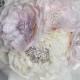 10 Inches Vintage Bridal Brooch Bouquet Pearl Rhinestone Crystal Silver Peach Pink Ivory Light Cream Chiffon Rose BB027LX