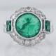 Antique Engagement Ring Art Deco 2.12ct Rose Cut Emerald in Platinum