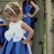 Blue Flower Girl Dress with Big White Bow for Wedding or Pageant Dress Up, Custom Size Childrens Girls Formal Dress for a Special Occasion