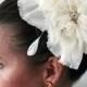 Winter Sale - 25% off! Bridal Silk Satin-Chiffon Flower Haircomb, Bridal Comb, Swarovski Pearl and Crystal Flower - Katy