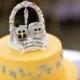 Winter wedding owl cake topper with arc and snow base, glitter bling wedding, winter wonderland wedding