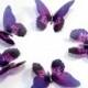 12 Violet Stick on Butterflies, Wedding Cake Toppers, 3D Wall Art, Butterfly Stickers, Wall Decals