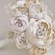 Couture Silk Fabric Flower Crystal and Pearl Bouquet