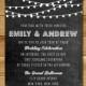 Printable Chalk Wedding Invitation Template - Dark Grey & White - Instant Download - Editable MS Word Doc - String Lights Collection