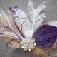 Weddings, Feather, hair, Fascinator, Purple, Bridal, Accessory, accessories, Peacock, white, beige, tan, ivory - PURPLE FANTASIES