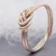 14k solid rose gold love knot ring, double strand nautical engagement ring, thick gauge