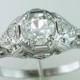 Vintage Antique Certified 1ct Diamond 18K White Gold Art Deco Engagement Ring