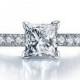 Art Deco Princess Shape Diamond Engagement Ring 14k White Gold or Yellow Gold Diamond Ring