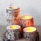 4 Wood Candle Holders - Wood Log Holders - White Tree Candle Holders - Wedding Decoration - Home Decoration