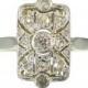 On Sale 1920s Diamond Engagement Ring - Gold yellow old European cut diamond geometric rectangular ring Art Deco jewelry