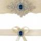 Sapphire Blue Ivory White Lace Bridal Garter Belt Wedding Set Keepsake Toss Shower Gift Rustic Beach Spring