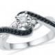15% OFF Holiday Sale Sterling Silver Diamond Promise Ring, 1/4 CT. T.W. Black and White Diamond Engagement Ring