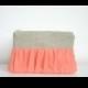 Coral Salmon Pink Bridal bridesmaid linen pleated Clutch Ruched Purse wedding clutch
