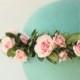 Boxwood floral bridal wreath, Pink rose flower crown, Boho wedding head piece - COUNTRYSIDE