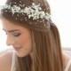 Romantic Wedding White Flower Crown with Pearls Beaded Flower Halo Wedding Headband Flowers and Pearls Floral Wedding Headpiece Boho Wedding