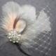 Bridal, feather, veil, fascinator, wedding, hair, accessories, feathered, clip, Ivory, Peach, Gray, Orange, facinator - PEACH PRETTY