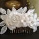 Bridal Hair Accessories, Wedding Head Piece, White Lace, Rhinestone, Silver, Comb