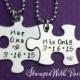 Black Friday His and Her Puzzle Piece Necklace Set  With Date - Couples,Wedding, Anniversary necklace
