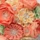 Fabric Wedding Bouquet, brooch bouquet "Peach and mint", Peach, Green and White