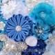 Fabric Wedding Bouquet, brooch bouquet "Blue Lagoon", Blue, Turquoise, White and Royal blue
