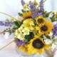 Sunflower wedding Country wedding Sunflower and lilac Bouquet set twine wrap country chic bouquet