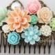 Wedding Hair Comb Peach Pink Mint Green Turquoise Baby Blue Bridal Head Piece Bridesmaids Floral Hair Accessories Flower Pastel Colors