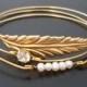 Leaf, Pearl & Rhinestone Bracelet Set, Autumn Wedding Jewelry, Winter Wedding Jewelry, Fall Wedding Jewelry, Bridal, Gold Rhinestone Jewelry