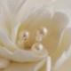 Made To Order - Couture Clay - Whitish-Ivory Peony Hair flower with Silver wired Swarovski Pearls and Seed Beads with Feathers