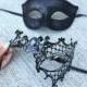 Masquerade Mask, Couples Set, His & Hers Classic Phantom Masquerade Masks, Laser Cut Masquerade Mask with Rhinestones, [Opposite Opening]