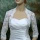 White 3/4 sleeve bridal alencon lace wedding bolero jacket