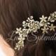Gold Bridal Hair Comb Sparkly Crystal flower Comb Ivory Pearl Vintage Leaves Wedding Hair Accessories, Sabine