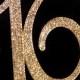Large Real Rhinestone GOLD Sweet Sixteen Number Cake Topper