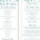 Wedding Program Template DIY Editable Word File Instant Download Program Aqua Blue Program Heart Program Printable Wedding Program 4x9.25