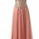 Sexy Illusion Waist Pink Sequined Strapless Long Chiffon Prom Dress 2015