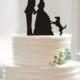 Custom bride and groom kiss silhouette wedding cake topper,wedding cake topper with dog,romantic cake topper,unique acrylic cake topper
