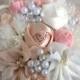 THANKSGIVING SALE Romantic Fabric Flower Bouquet With Pearls - Ivory, Peach Blush, Champagne, Cream, OR Your Colors