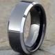 Tungsten Wedding Band, Men Tungsten Wedding Ring, Black Tungsten Band, Engagement Ring, Anniversary Ring, Comfort Fit, Silver Beveled Edges