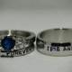 Doctor Who inspired 3 piece Wedding Set,Hand stamped Stainless Steel and CZ Sapphire Sci Fi inspired couples ring set,FREE inside engraving!