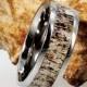Deer Antler Ring in Titanium Band, Hunters Wedding Band, Ring Armor Included