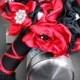 READY to SHIP Handmade Fabric Flower Bridal Bouquet & boutonnière  w/brooches. Heirloom, Keepsake, Upcycled, Eco-Friendly, Rockabilly Gothic