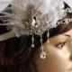 Luxury 1920s Rhinestone headband, Bridal Feather Fascinator, Rhinestone beaded Headband, 1920s Headpiece Bridal fascinator headband Wedding