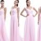 Pink Prom Dress , Floor Length Open Back Lace Chiffon Prom Dress With Straps, Popular Bridesmaid Dress