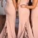 Beautiful pink spaghetti straps long sheath bridesmaid dress prom dress