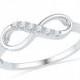 Womens Promise Ring, 10k White Gold Infinity Band or Sterling Silver Diamond Ring