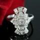 Art Deco Engagement Ring with Diamonds in Platinum, Milgrain,  Antique Wedding Ring, Vintage Engagement (1925-1940)
