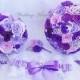 Purple toss bouquet, bridesmaids bouquet, cheap bouquet, lavender pearls satin fabric flowers heirloom keepsake throw bouqet broach kit