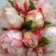 Silk peony Wedding bouquet Blush pink ivory Bridesmaid bouquet