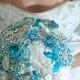 Turquoise Wedding Brooch Bouquet. Deposit "Sky Blue" Jewelry Blue Wedding, Bling Brooch Bouquet. Cornflower Blue Bridal broach bouquet