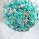 Aqua Mint Beach Wedding Brooch Bouquet. "Seven Seas" Sea Foam Beach wedding Brooch Bouquet. Torquoise Bridal Broach Bouquet